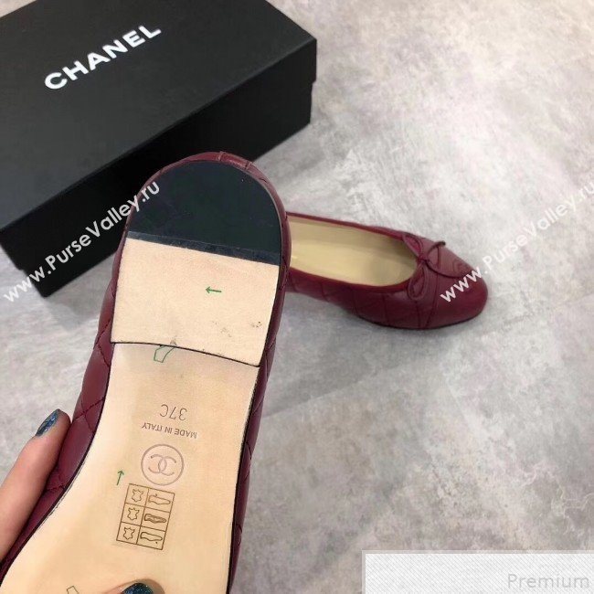 Chanel Quilting Lambskin Leather Ballerinas Burgundy 2019  (DLY-9050188)