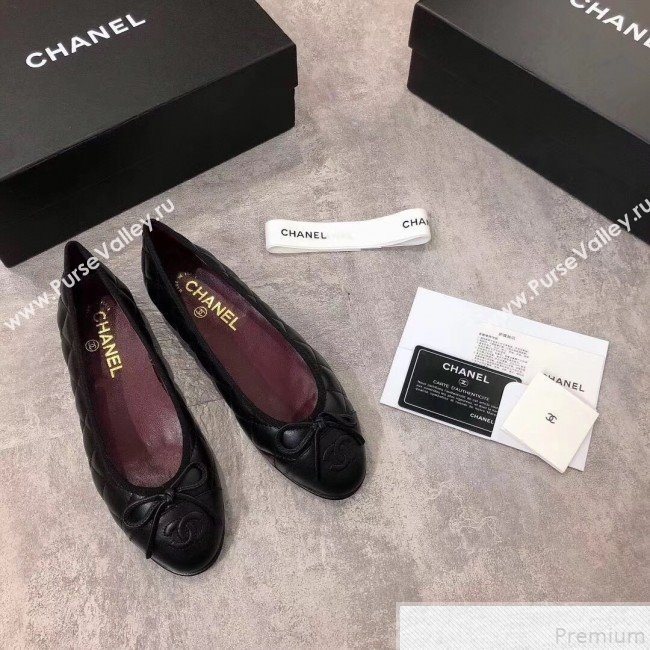 Chanel Quilting Lambskin Leather Ballerinas Black/Burgundy 2019  (DLY-9050193)