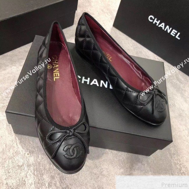Chanel Quilting Lambskin Leather Ballerinas Black/Burgundy 2019  (DLY-9050193)