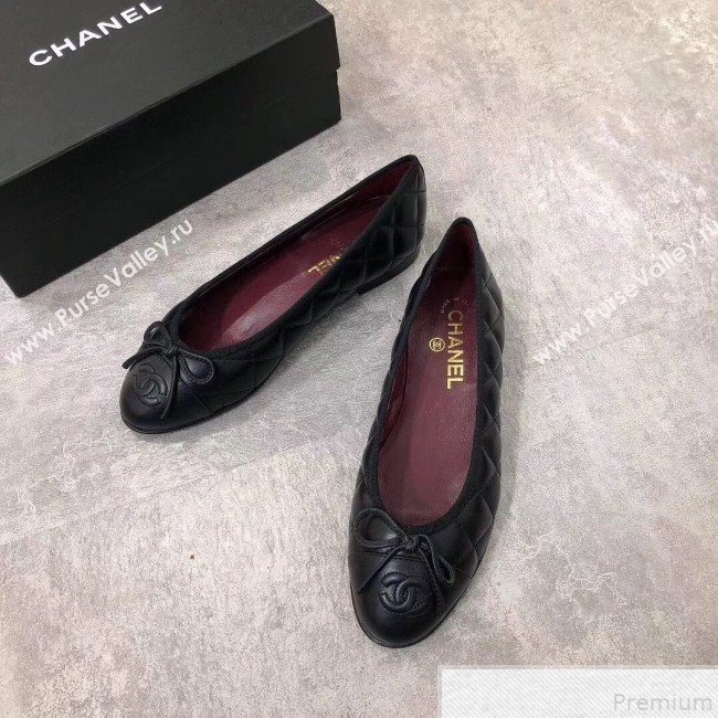 Chanel Quilting Lambskin Leather Ballerinas Black/Burgundy 2019  (DLY-9050193)