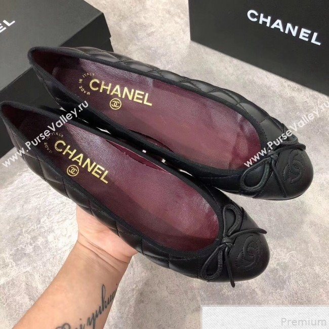 Chanel Quilting Lambskin Leather Ballerinas Black/Burgundy 2019  (DLY-9050193)