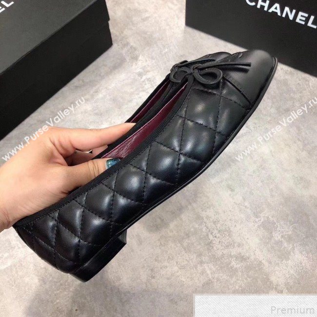 Chanel Quilting Lambskin Leather Ballerinas Black/Burgundy 2019  (DLY-9050193)