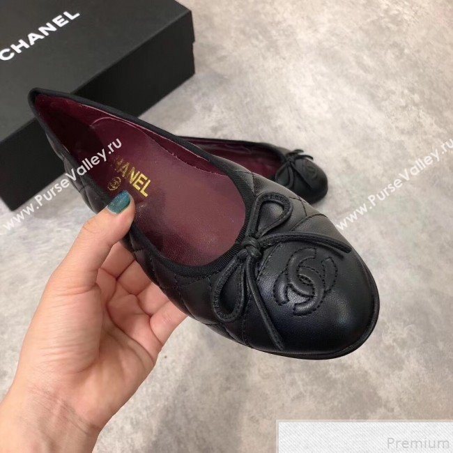 Chanel Quilting Lambskin Leather Ballerinas Black/Burgundy 2019  (DLY-9050193)