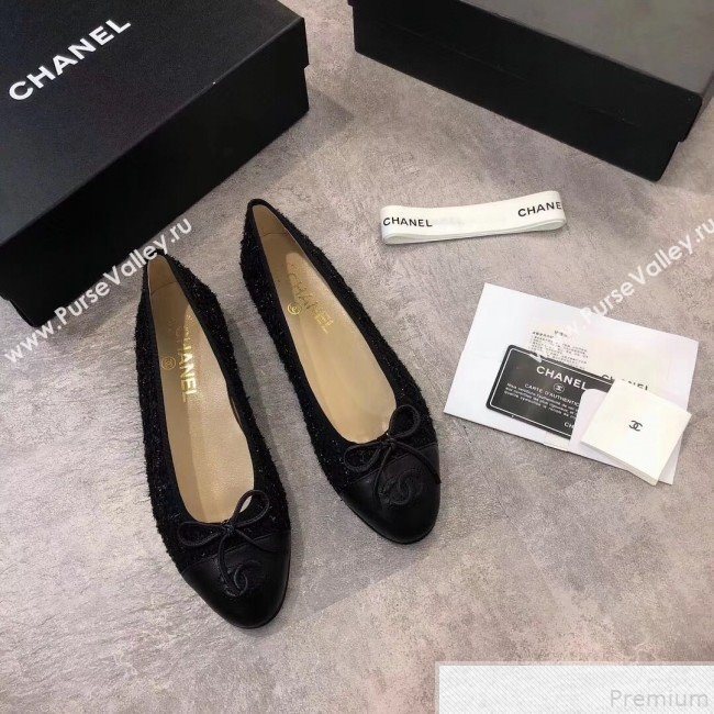 Chanel Tweed & Lambskin Leather Ballerinas All Black 2019 (DLY-9050195)