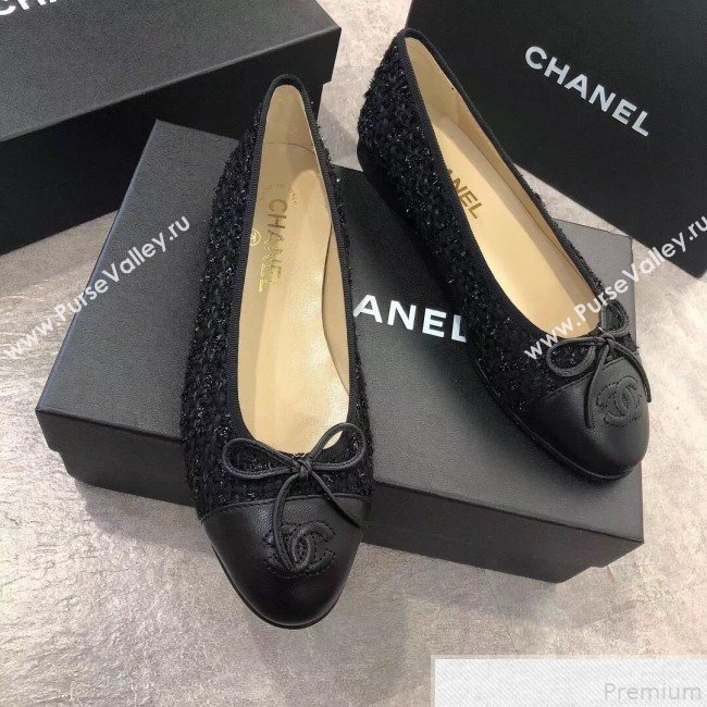 Chanel Tweed & Lambskin Leather Ballerinas All Black 2019 (DLY-9050195)