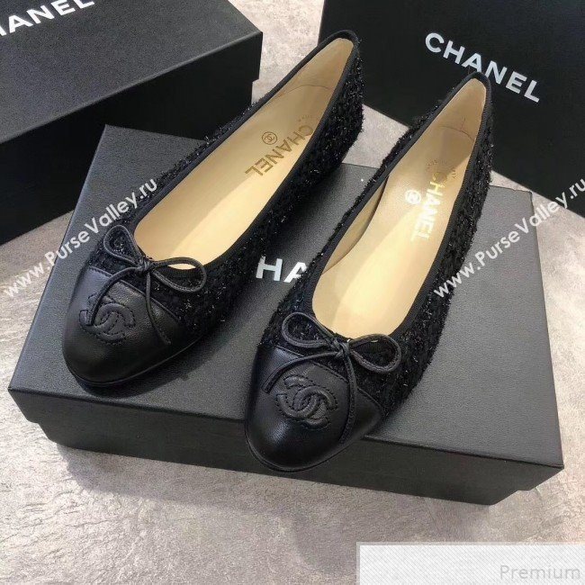 Chanel Tweed & Lambskin Leather Ballerinas All Black 2019 (DLY-9050195)