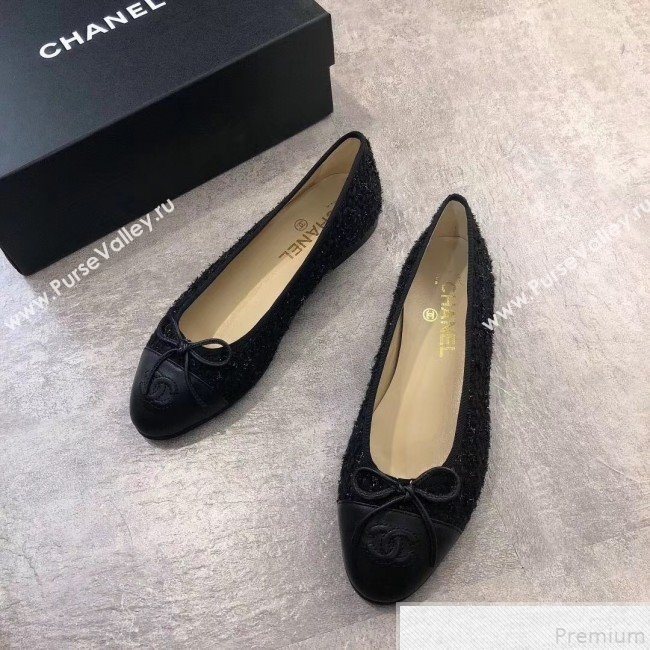 Chanel Tweed & Lambskin Leather Ballerinas All Black 2019 (DLY-9050195)