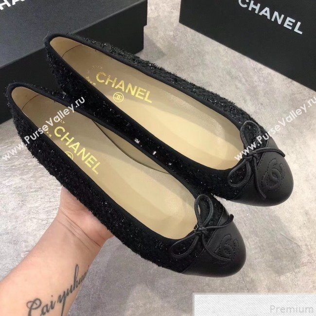 Chanel Tweed & Lambskin Leather Ballerinas All Black 2019 (DLY-9050195)