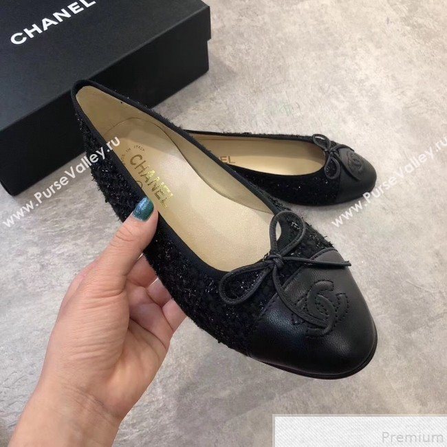Chanel Tweed & Lambskin Leather Ballerinas All Black 2019 (DLY-9050195)