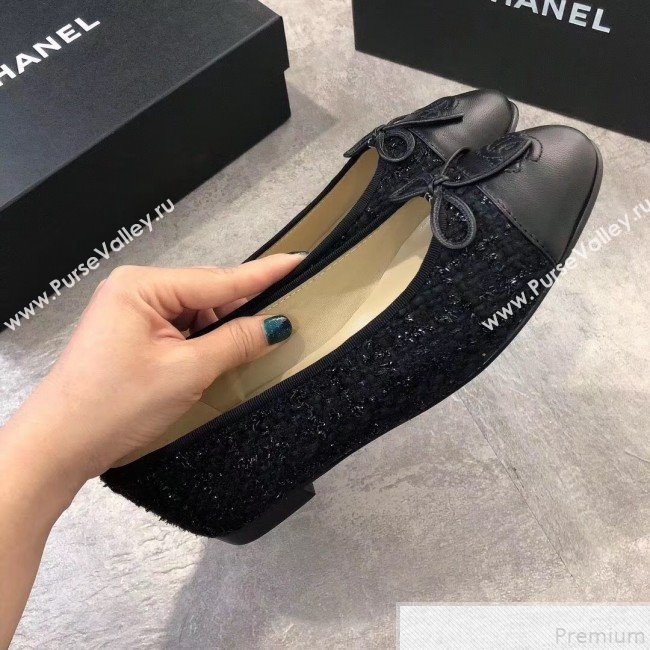 Chanel Tweed & Lambskin Leather Ballerinas All Black 2019 (DLY-9050195)