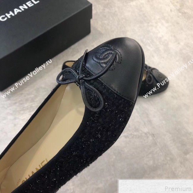 Chanel Tweed & Lambskin Leather Ballerinas All Black 2019 (DLY-9050195)