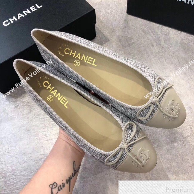Chanel Linen & Lambskin Leather Ballerinas Grey 2019 (DLY-9050196)