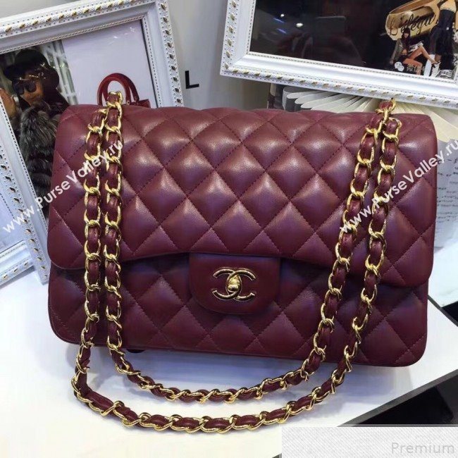Chanel Lambskin Classic Jumbo Flap Bag Burgundy 2019 TOP(GHW) (AW-9050153)