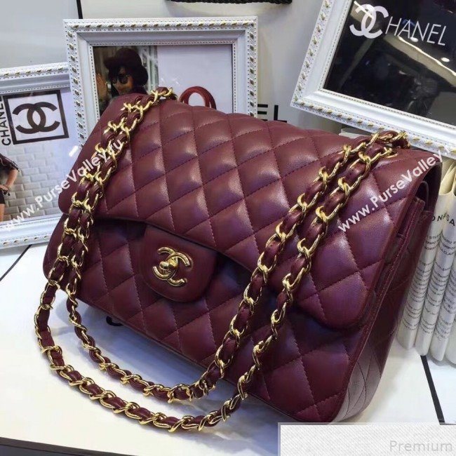 Chanel Lambskin Classic Jumbo Flap Bag Burgundy 2019 TOP(GHW) (AW-9050153)