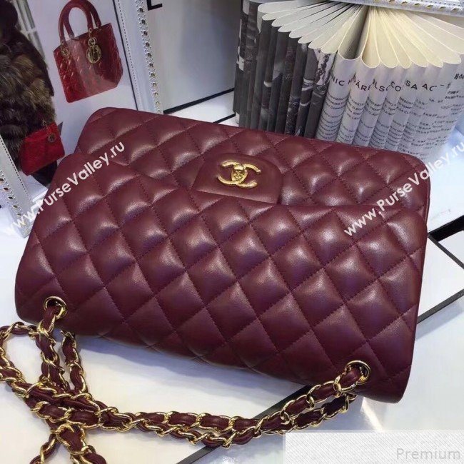 Chanel Lambskin Classic Jumbo Flap Bag Burgundy 2019 TOP(GHW) (AW-9050153)