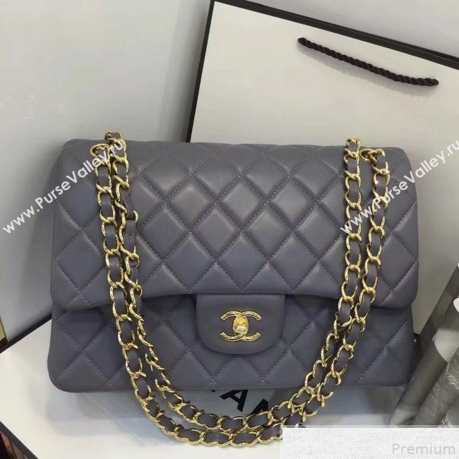 Chanel Lambskin Classic Jumbo Flap Bag Grey 2019 TOP(GHW) (AW-9050154)