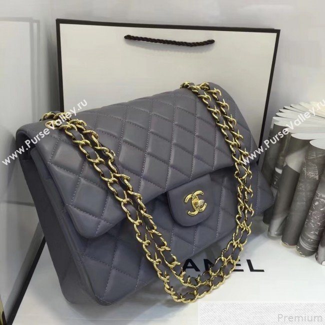 Chanel Lambskin Classic Jumbo Flap Bag Grey 2019 TOP(GHW) (AW-9050154)