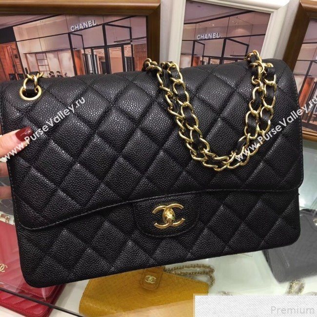 Chanel A58600 Caviar Leather Classic Jumbo Flap Bag Black 2019 TOP （GHW） (AW-9050156)