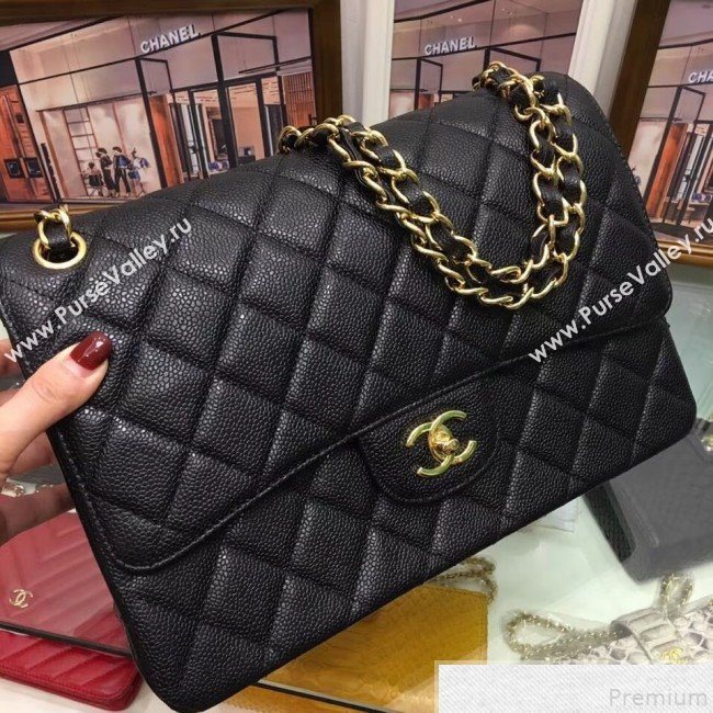 Chanel A58600 Caviar Leather Classic Jumbo Flap Bag Black 2019 TOP （GHW） (AW-9050156)