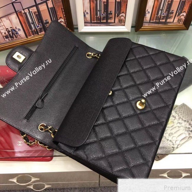 Chanel A58600 Caviar Leather Classic Jumbo Flap Bag Black 2019 TOP （GHW） (AW-9050156)