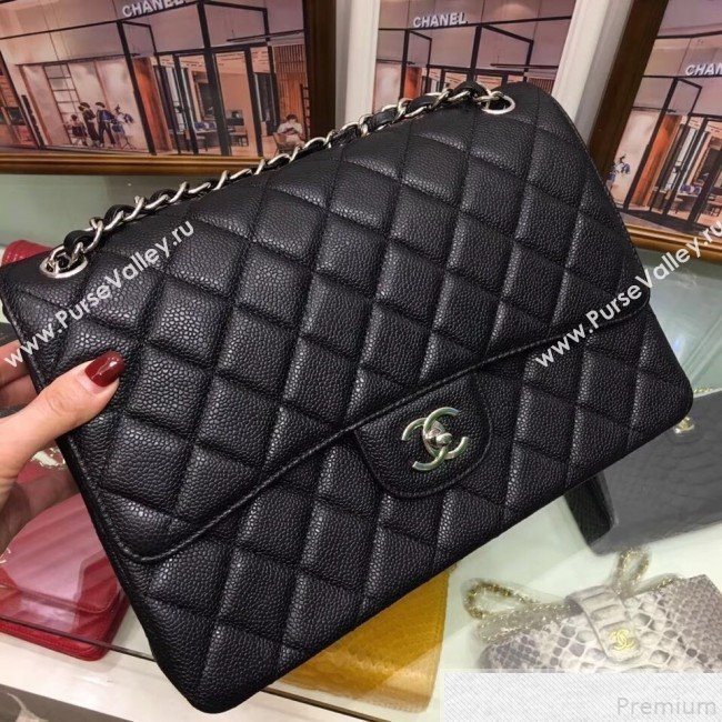 Chanel A58600 Caviar Leather Classic Jumbo Flap Bag Black 2019 TOP （SHW） (AW-9050155)