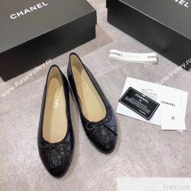 Chanel Croco Pattern Leather Ballerinas Black 2019 (DLY-9050165)