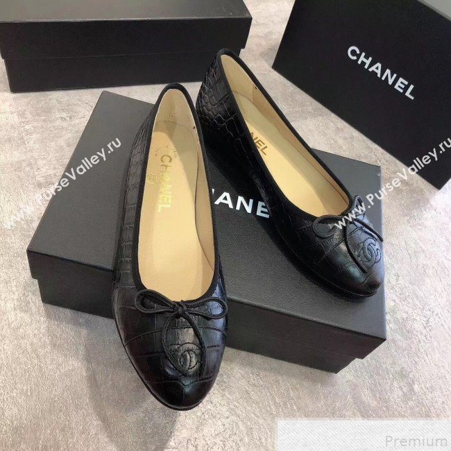 Chanel Croco Pattern Leather Ballerinas Black 2019 (DLY-9050165)