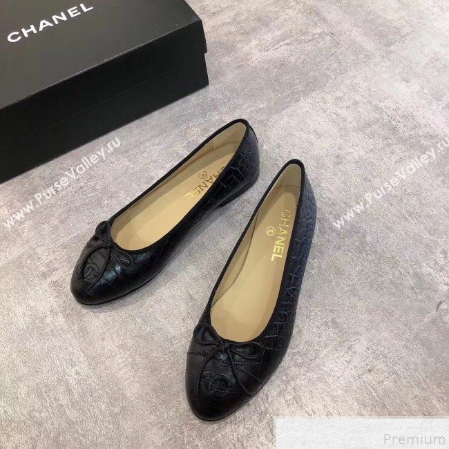 Chanel Croco Pattern Leather Ballerinas Black 2019 (DLY-9050165)