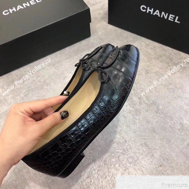 Chanel Croco Pattern Leather Ballerinas Black 2019 (DLY-9050165)