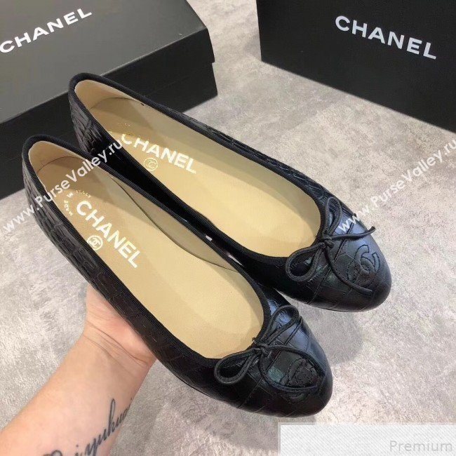Chanel Croco Pattern Leather Ballerinas Black 2019 (DLY-9050165)