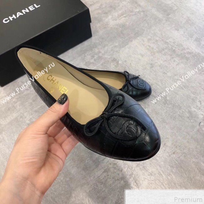 Chanel Croco Pattern Leather Ballerinas Black 2019 (DLY-9050165)