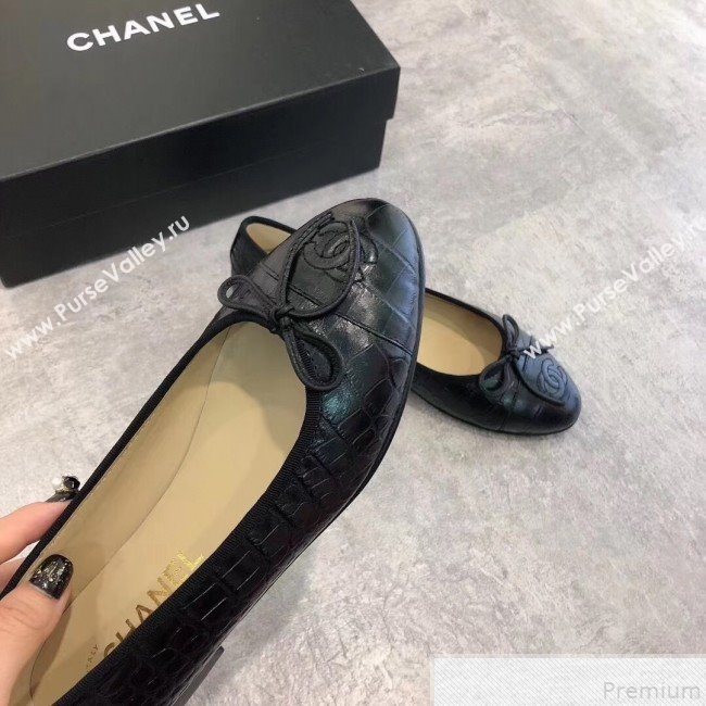 Chanel Croco Pattern Leather Ballerinas Black 2019 (DLY-9050165)