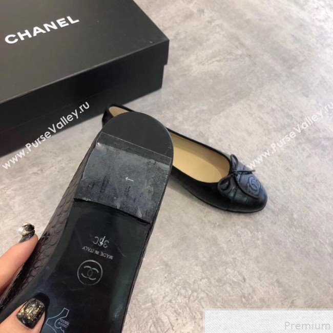 Chanel Croco Pattern Leather Ballerinas Black 2019 (DLY-9050165)