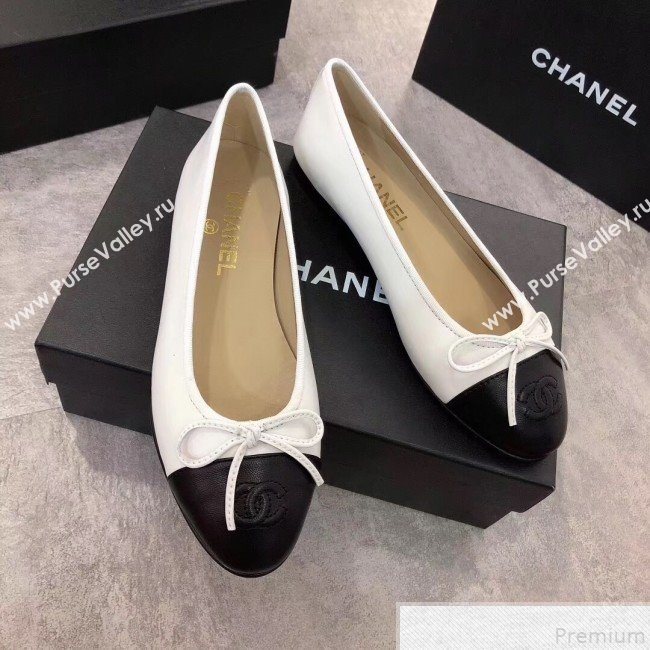 Chanel White Lambskin Leather Ballerinas with Black Toe 2019 (DLY-9050175)