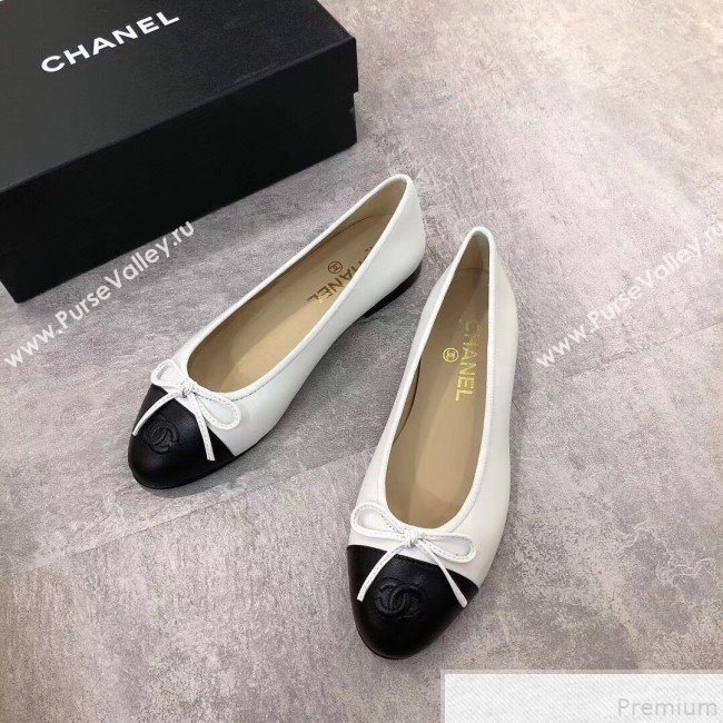 Chanel White Lambskin Leather Ballerinas with Black Toe 2019 (DLY-9050175)