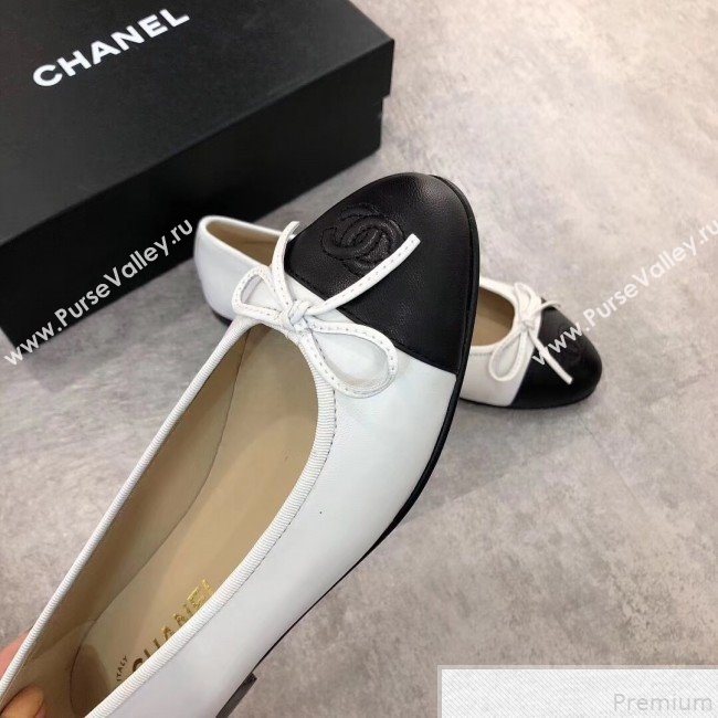 Chanel White Lambskin Leather Ballerinas with Black Toe 2019 (DLY-9050175)