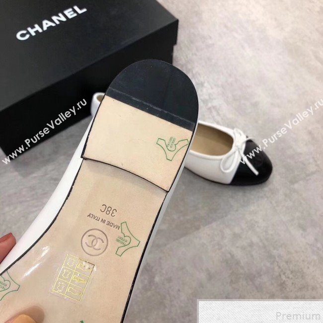 Chanel White Lambskin Leather Ballerinas with Black Toe 2019 (DLY-9050175)