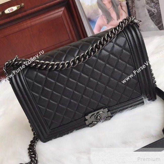 Chanel Small Quilted Grained Calfskin Classic Boy Flap Bag 67085 Black 2019 (SMJD-9051680)