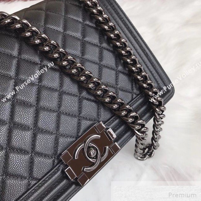 Chanel Small Quilted Grained Calfskin Classic Boy Flap Bag 67085 Black 2019 (SMJD-9051680)