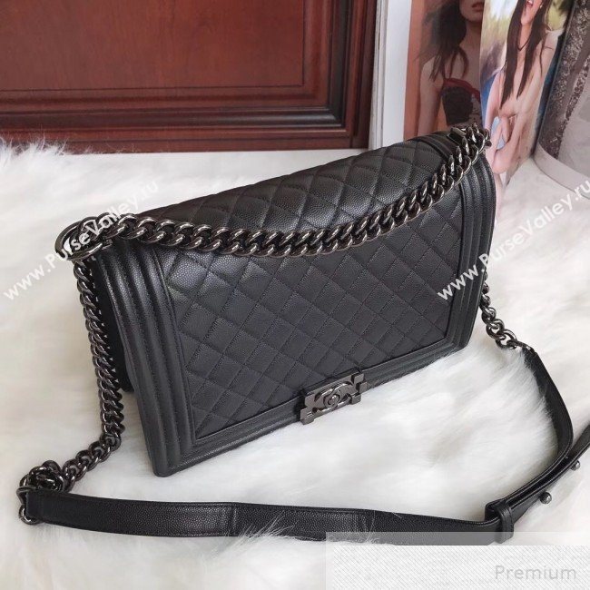 Chanel Small Quilted Grained Calfskin Classic Boy Flap Bag 67085 Black 2019 (SMJD-9051680)