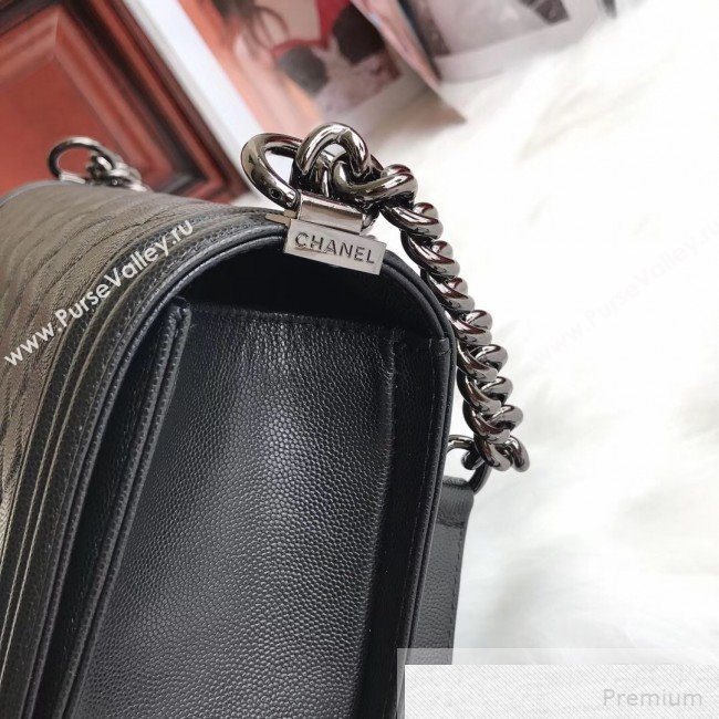 Chanel Small Quilted Grained Calfskin Classic Boy Flap Bag 67085 Black 2019 (SMJD-9051680)