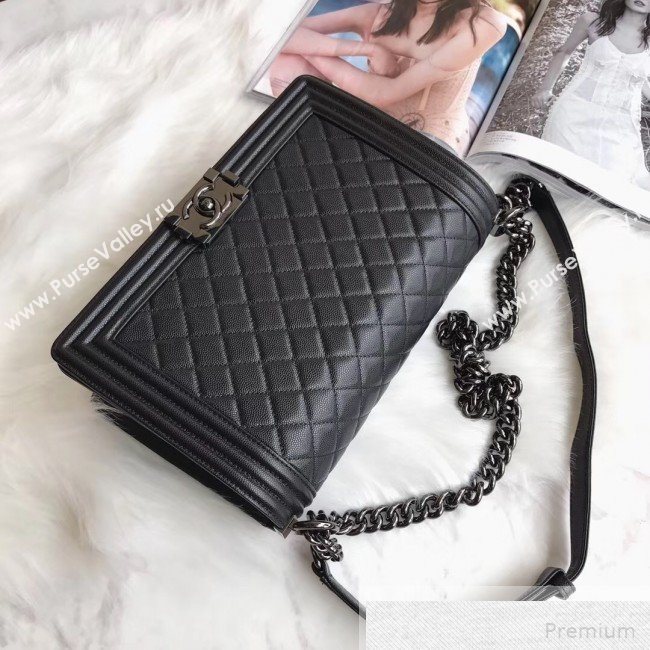 Chanel Small Quilted Grained Calfskin Classic Boy Flap Bag 67085 Black 2019 (SMJD-9051680)