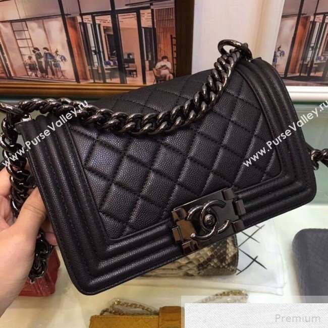 Chanel Quilted Grained Calfskin Classic Boy Flap Bag 67086 Black 2019 (SMJD-9051681)