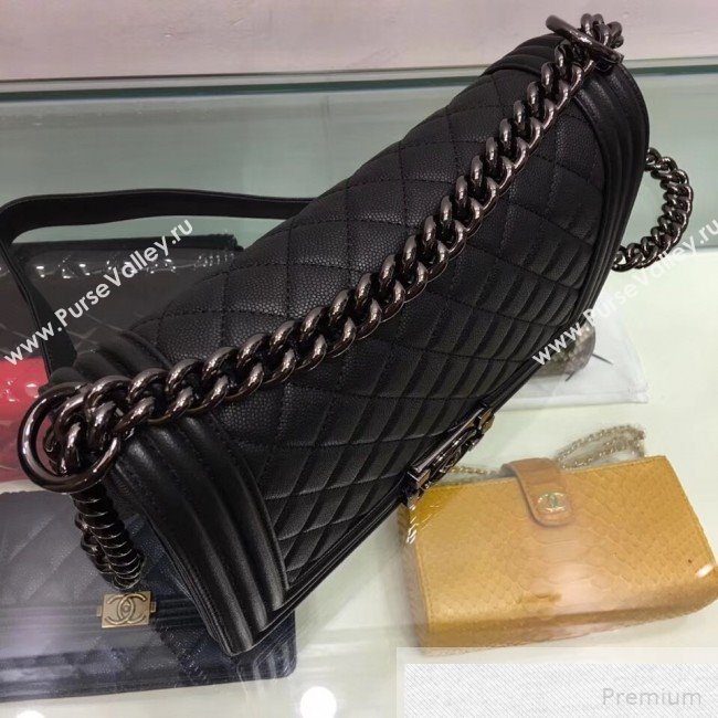Chanel Quilted Grained Calfskin Classic Boy Flap Bag 67086 Black 2019 (SMJD-9051681)