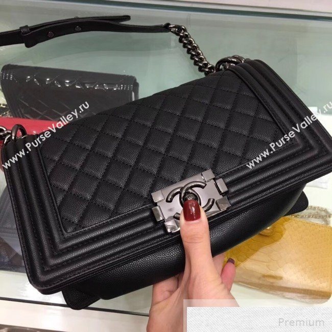 Chanel Quilted Grained Calfskin Classic Boy Flap Bag 67086 Black 2019 (SMJD-9051681)