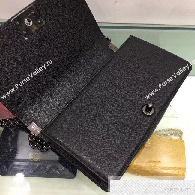 Chanel Quilted Grained Calfskin Classic Boy Flap Bag 67086 Black 2019 (SMJD-9051681)