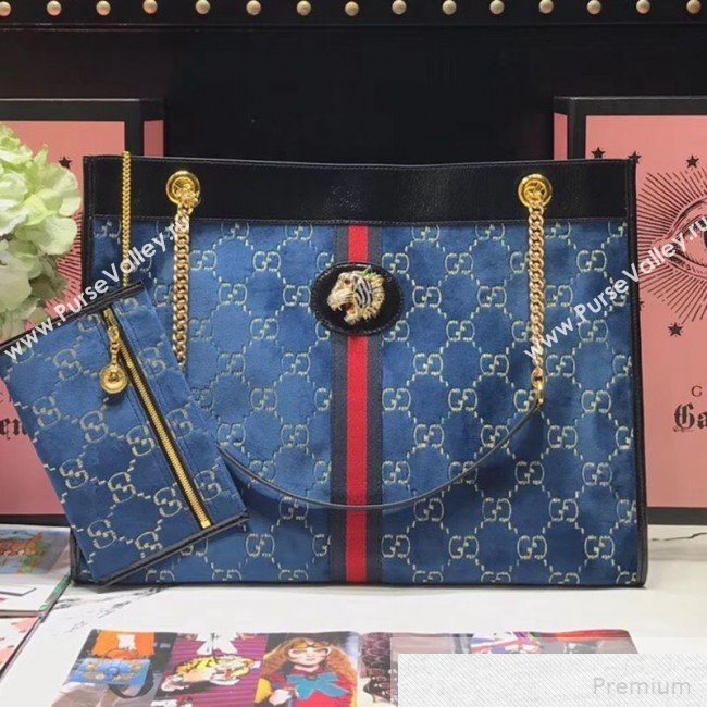 Gucci GG Velvet Rajah Large Tote 537219 Blue 2019 (JIANM-9051686)