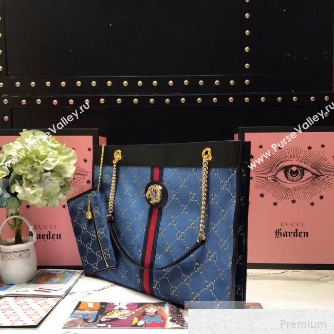 Gucci GG Velvet Rajah Large Tote 537219 Blue 2019 (JIANM-9051686)