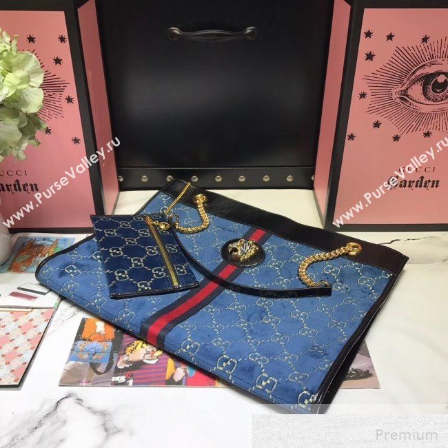 Gucci GG Velvet Rajah Large Tote 537219 Blue 2019 (JIANM-9051686)