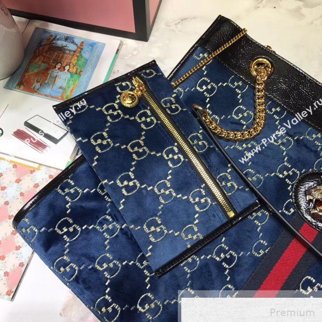 Gucci GG Velvet Rajah Large Tote 537219 Blue 2019 (JIANM-9051686)
